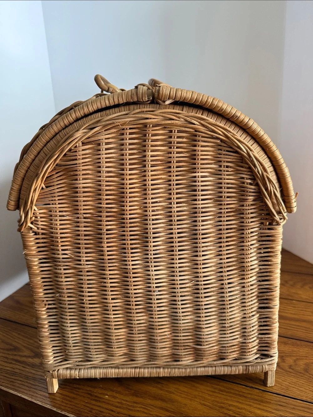 Vintage Natural Wicker Storage Basket with Handle - Tan